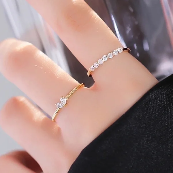 Duo de Bagues Élégantes Dorées avec Strass en acier inoxydable