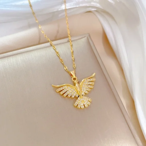 Collier Phénix Doré en Acier Inoxydable – Pendentif Oiseau Strass